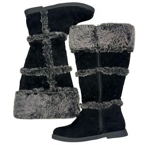 Alpine Womens 9.5W Black Suede Faux Fur Trim Tall Winter Boots Side Zip Wide
